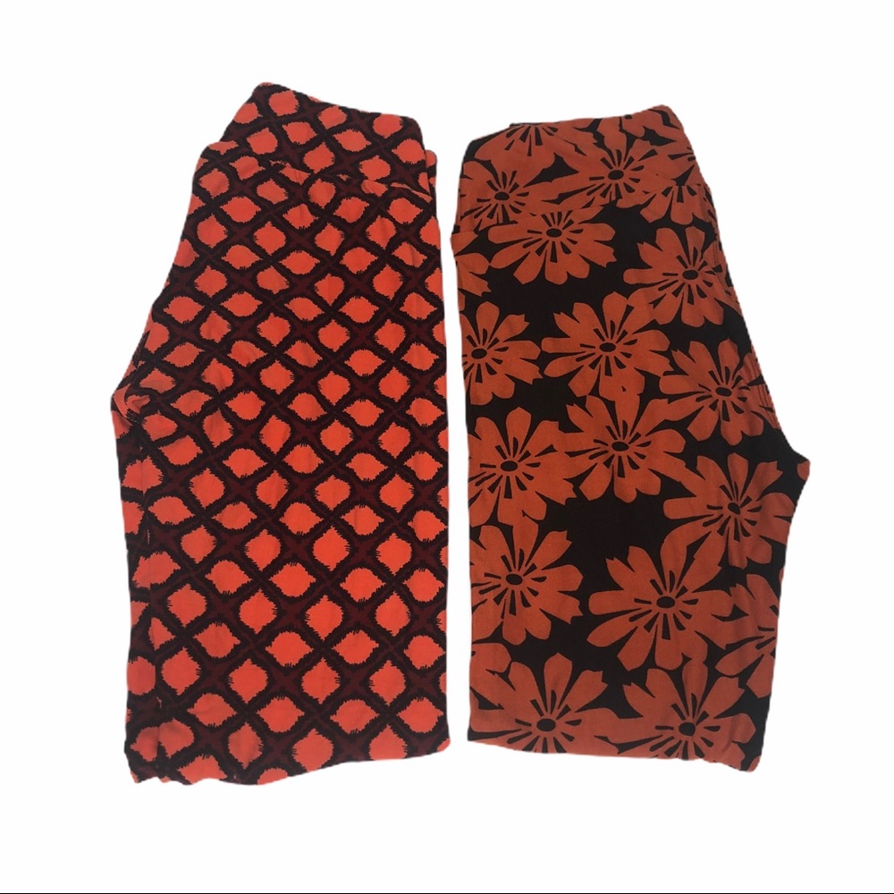 Lularoe Bundle 2 Pairs Orange Patterned Os Legging - image 5
